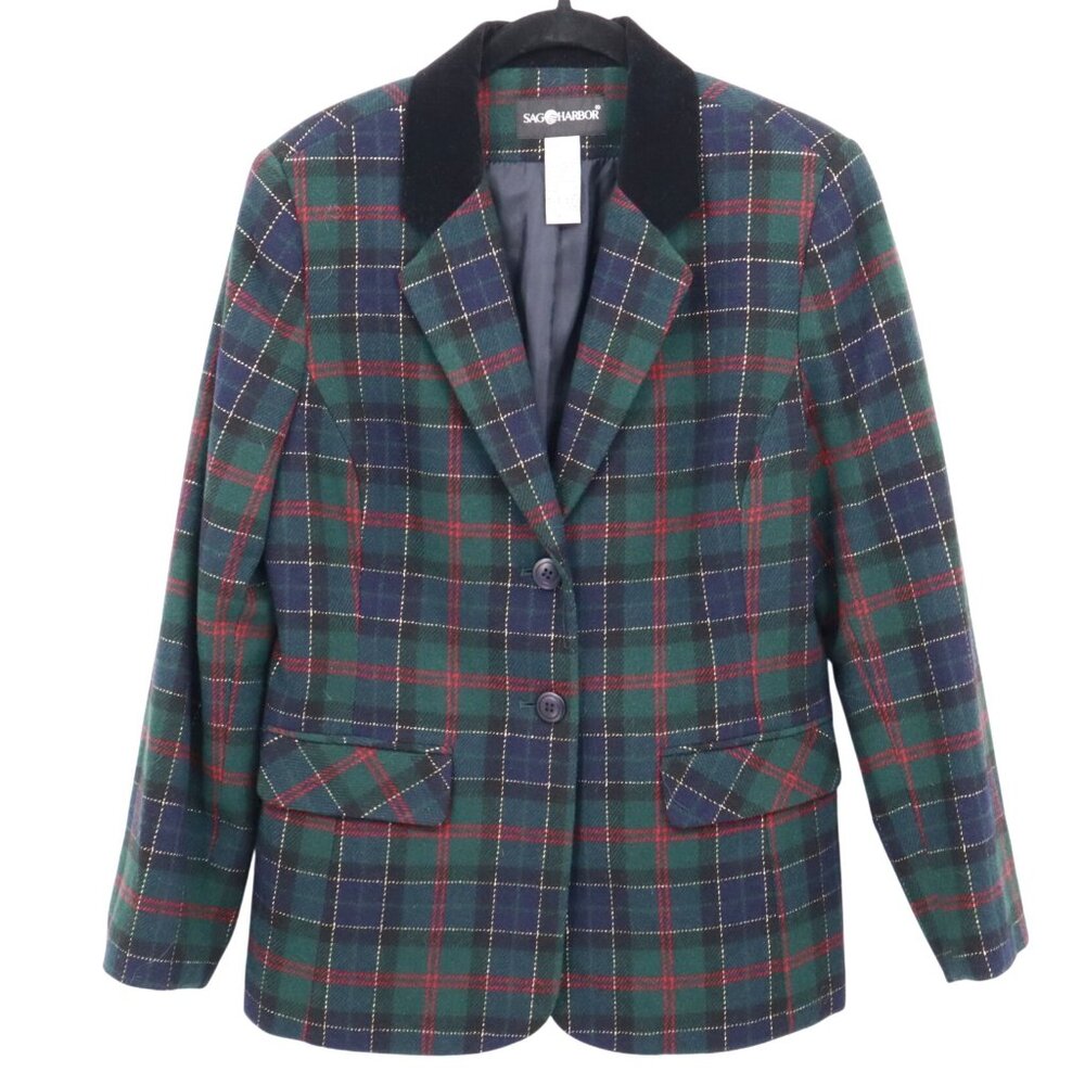 Sag Harbor Wool Blazer Women 8 Multi Preppy Classic Academia Dark Academia Retro